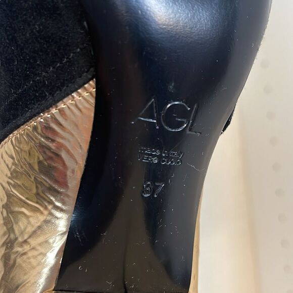 AGL gold metallic black leather Ankle boots 37 - Picture 8 of 11